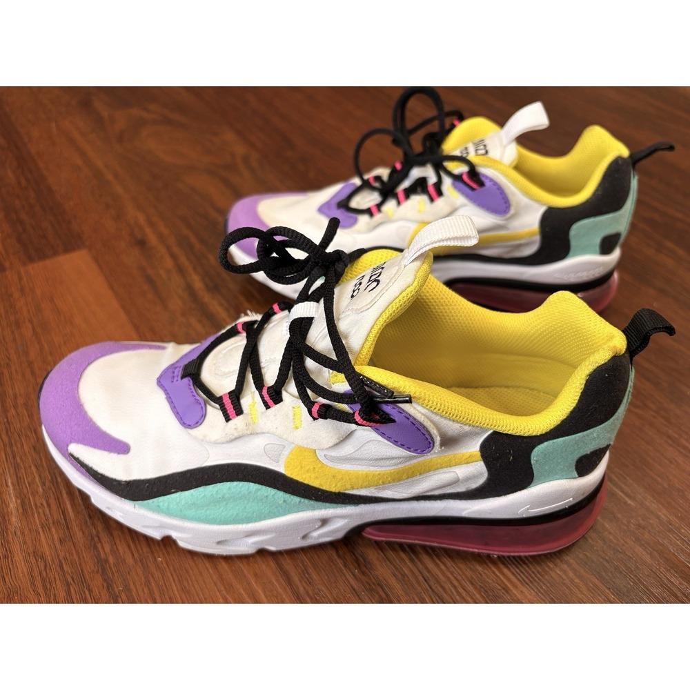 Nike Air Max 270 React (GS) Girl's Size 6Y Running Shoes Bright Violet White - Picture 2 of 12